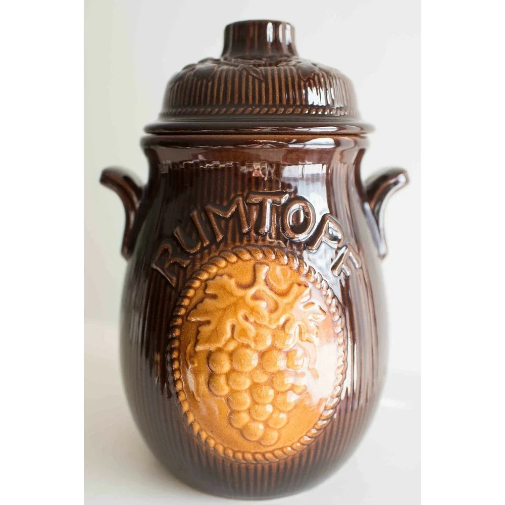 Vintage West Germany Rumtopf Crock Canister With Lid Brown Grapes Apples 807-28
